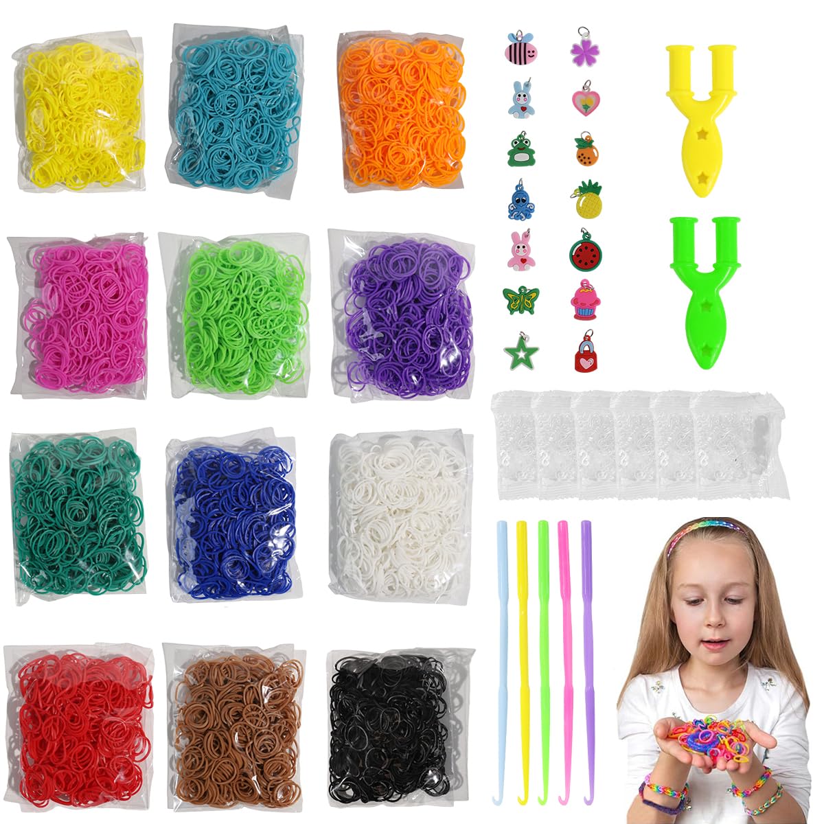 PATPAT 5400+ Loom Band Kit Colorful Rubber Band Bracelet Refill Set Includes 12 Color Loom Bands Kit, 300 S-Clips, 15 Lovely Charms and 6 Crochet Hooks Kits for Kids PATPAT 5400+ Loom Band Kit Colorful Rubber Band Bracelet Refill Set Includes 12 Color Loom Bands Kit, 300 S-Clips, 15 Lovely Charms and 6 Crochet Hooks Kits for Kids
